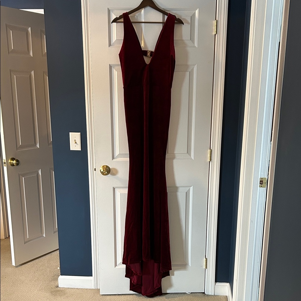 Club L London Berry Velvet Floor Length Gown